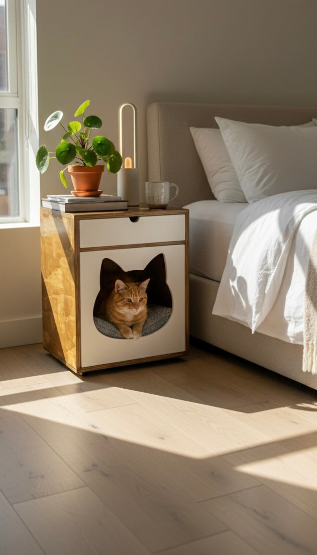 Mesa de Noche con Refugio para Gatos