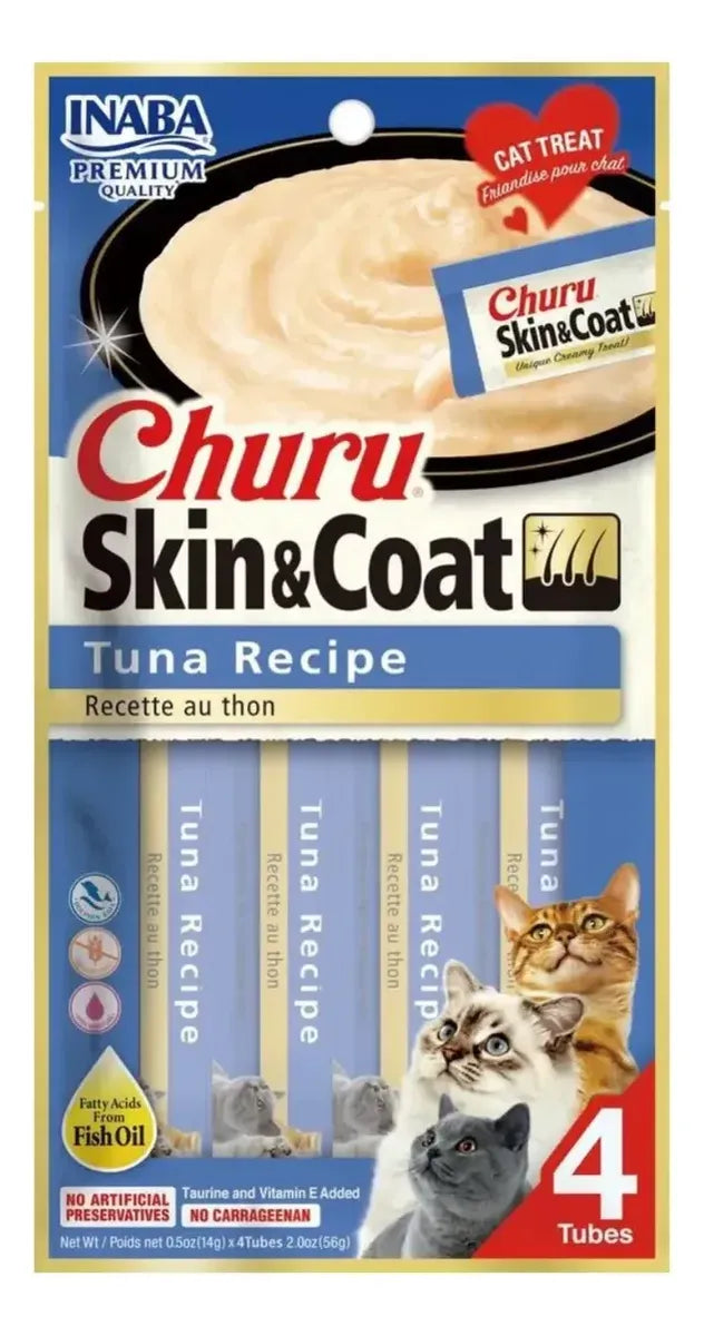 Churu Skin & Coat para Gatos – Receta de Atún | Snack Cremoso con Omega 3 y Vitamina E