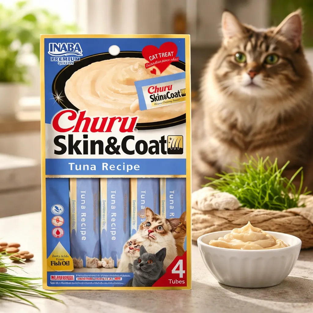 Churu Skin & Coat para Gatos – Receta de Atún | Snack Cremoso con Omega 3 y Vitamina E